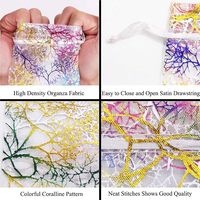 Sacs à cordon en rotin pour échantillons de mariage et baby shower, pochettes colorées en gaze corail dorée, sacs cadeaux en organza transparent pour mariage