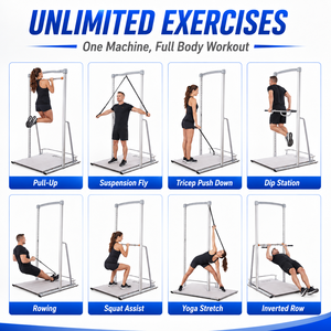 Station de musculation multifonctionnelle autoportante, équipement de fitness complet pour tractions, rameurs, squats assistés et étirements de yoga - Product Image 3