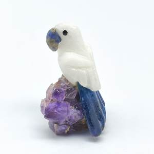 Ágata Azul Calcita/Ágata Azul/Ametista Tallada en Forma de Loro BJ2622 - Product Image 1