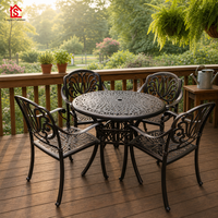 Conjunto de Mesa y Sillas Redondas de Aluminio Fundido para Exteriores, Muebles de Jardín, Patio y Piscina de Aleación de Aluminio