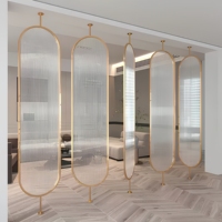Paravent de séparation de pièce suspendu personnalisé en verre Changhong, design moderne, luxe léger, en acier inoxydable doré, translucide, ovale, facile à assembler