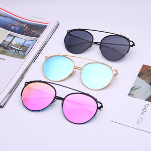 F3 2316 แว่นกันแดดทรงนักบินกรอบกลมสำหรับผู้หญิงโลหะสีทอง UV400 สีชมพูสีฟ้าเลนส์มิเรอร์ประเภท 3 แว่นกันแดด - Product Image 2