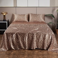 Parures de draps en satin imprimé léopard avec logo personnalisé, ensemble de literie luxueux et soyeux pour la maison et l'hôtel, drap plat, drap-housse, taies d'oreiller