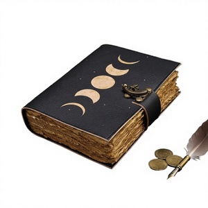 Diario Grimoire de Cuero con Tapa Dura Sol y Luna, Libro de Hechizos de Fases Lunares con Papel Vintage de Borde Rústico y Cosido con Hilo - Product Image 3