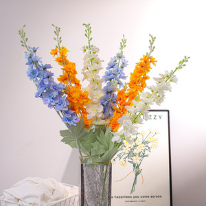 ดอกเดลฟีเนียมประดิษฐ์จากผ้าไหมสีฟ้า สีส้ม สีขาว ยี่ห้อ Timo Floral Art แบบ 2 ชั้น สำหรับตกแต่งงานแต่งงาน - Product Image 1