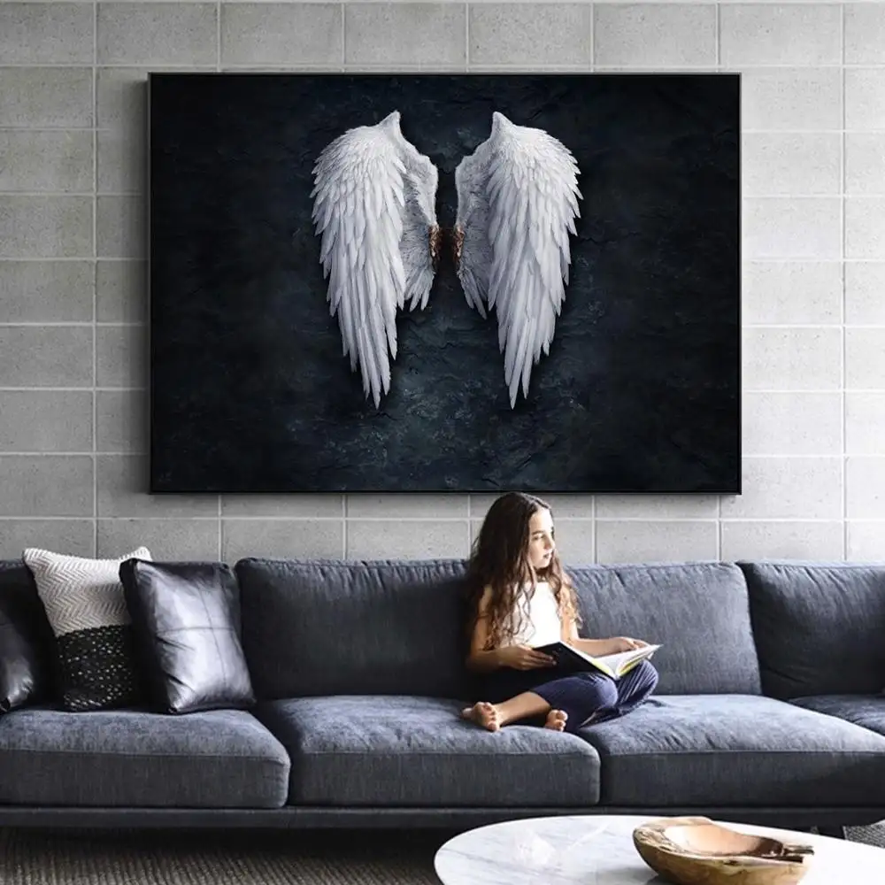 Anime Angel Wings Wall Art Canvas Prints Angel Feather Ground Wings Creative Paintings On The Wall Picture For Living Room Decor