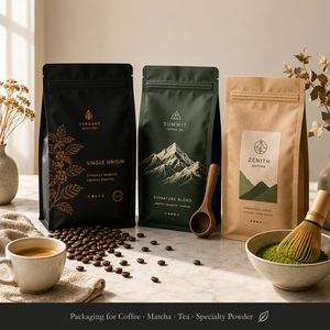 Sacchetti Personalizzati per Caffè con Zip da 12OZ 5LB 250g 500g, Design e Stampa Logo, Fondo Piatto, Grado Alimentare, per Caffè/Latte/Insalata - Product Image 3