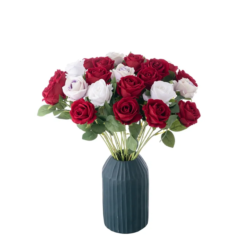 Mw03339 Artificial Flowers Red Roses Velvet Long Stem Pink For Home Backdrop Flower Arrangement Wedding Centrepiece Gift Decor