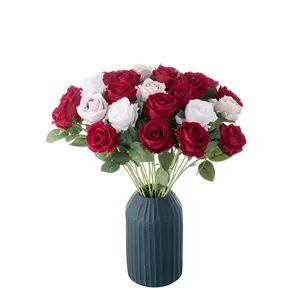 Mw03339 yapay çiçekler kırmızı güller kadife uzun kök pembe ev zemin için çiçek düzenleme düğün Centrepiece hediye dekor
