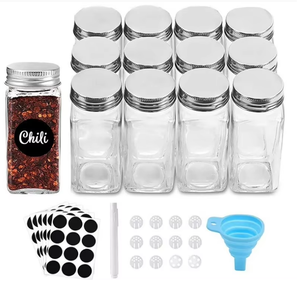Paquete <span class=keywords><strong>de</strong></span> 24 Frascos <span class=keywords><strong>de</strong></span> Especias Cuadrados <span class=keywords><strong>de</strong></span> Vidrio <span class=keywords><strong>de</strong></span> 4 Onzas con Tapas <span class=keywords><strong>de</strong></span> Madera <span class=keywords><strong>de</strong></span> Bambú - Product Image 5