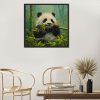 Peinture à l'huile artisanale de panda avec fourrure douce et bambou, art mural de haute qualité pour la décoration du salon