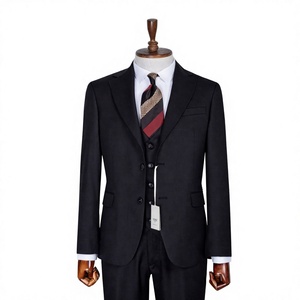 PERRE Men's Brown Double Breasted Business <b>Suit</b> Mandarin Collar Regular Fit Plus Size Viscose/Polyester Worsted Fabric - Product Image 1