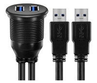 2 Ports Dual USB 3.0 Male to USB 3.0 Female AUX Flush Mount Car Extension Cable for Car Truck Boat Motorcycle Dashboard Panel