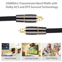 Câble audio optique tressé haut de gamme plaqué or Toslink coaxial, connecteurs mâle-mâle, fibre tissée noire pour projecteur