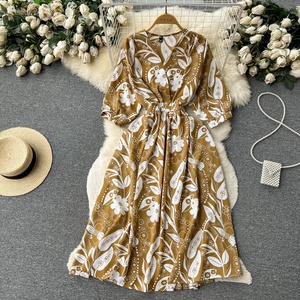 Nuovo <span class=keywords><strong>Abito</strong></span> Estivo Casual in Chiffon con Stampa Floreale, Maniche Corte <span class=keywords><strong>e</strong></span> Scollo a V - Product Image 4