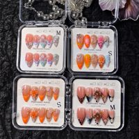 Offre Volume : Faux Ongles à Presser Faits Main, Courbes, en PMMA, à Couverture Complète, Double Embossage, Modèle Amande Française, 10 pièces