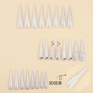 Mayorista Proveedor Mariposa Perla Decoración Nails Art Blanco Puntas <span class=keywords><strong>Largas</strong></span> <span class=keywords><strong>Uñas</strong></span> Artificiales Gyaru <span class=keywords><strong>Uñas</strong></span> Postizas con Diseños - Product Image 2