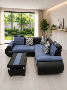 Juego de Sofás Seccionales de Lujo con Mesa, Estructura de Madera Maciza, Espuma de Alta Densidad, Tela Premium para Sala de Estar - Product Image 2