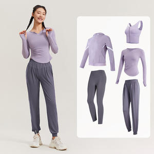 Costume de fitness de sport de yoga mince d'été pour femmes décontracté course respirante à séchage rapide avec petit col en V et coupe ajustée - Product Image 3