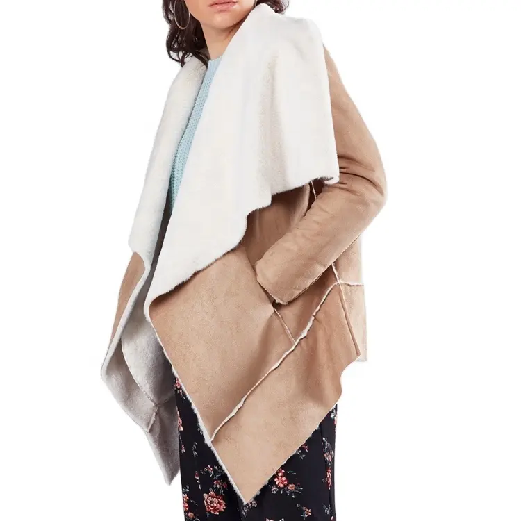 साबर कोट अस्तर बनावट के साथ ओवरकोट फर महिला लंबी आस्तीन Oversized खुला कॉलर गर्म शीतल उम्दा अशुद्ध फर बारी-नीचे कॉलर