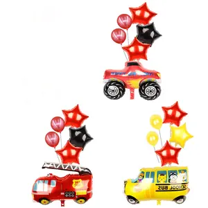 Karikatür araba balonlar itfaiye kamyonu araba tren folyo balon ambulans Globos DIY çocuk hediyeler doğum günü partisi süslemeleri çocuklar topları