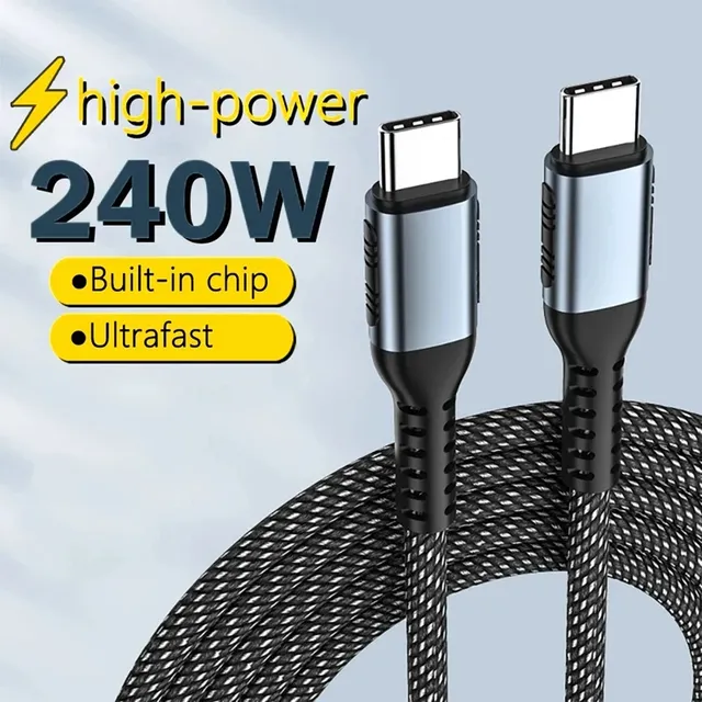 240W Eco-Friendly PD USB-C Charger Cable 1M 5A Nylon Braided Fast Charging USB-C Data Cable for Macbook Laptop and Printer