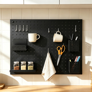 Organizador de Pared Personalizable con Panel Perforado Cuadrado de Acero, para Oficina, Garaje, Cocina, Herramientas, Capacidad de 25 kg, Recubrimiento en Polvo Negro, Individual - Product Image 1