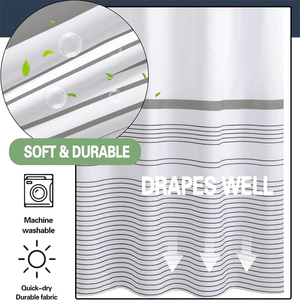 Boho Gris Rayé Hôtel Tissu <span class=keywords><strong>Rideau</strong></span> De Douche Lavable En Machine Avec Encliquetable Doublure Amovible pour Salle De Bains Baignoires Spa - Product Image 6