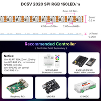 DC5V WS2812B Ultra Mince 5mm Adressable Individuellement RVB 160 Pixels Étroit PCB Largeur SMD 2020 Led Pixel Strip Light