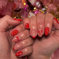 Lot de 24 faux ongles à presser en ABS, motif pois rouges, forme amande française, couleur nude, réutilisables, avec logo personnalisé, OEM ODM, directement de l'usine