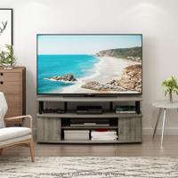 Meuble TV gris de 47,2 pouces avec dessus relevable, 2 armoires de rangement et étagères ouvertes, console multimédia moderne pour téléviseurs de 55 pouces.