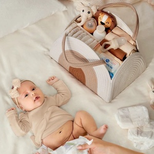 Cotton <strong>Rope</strong> Baby Diaper Caddy Organizer <strong>Basket</strong> Large Baby Shower Caddy Nursery Bin Newborn Essentials <strong>Basket</strong> With Handle - Product Image 2