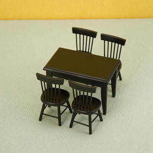 1:12 Échelle DIY Bois Maison De Poupée Décoration Mini Poche Noire Restaurant Scène avec Table et Bambou Soie Chaise Costume - Product Image 2