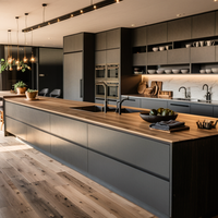 Meuble de cuisine moderne, nouveau design, placage bois, structure en acier inoxydable, menuiserie modulaire, mobilier de salle à manger pour appartements