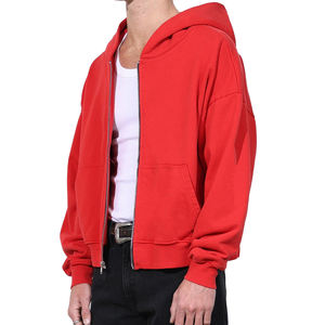 Sudadera con capucha recortada de gran tamaño con cremallera completa de algodón transpirable de invierno de alta calidad para hombre con logotipo personalizado frontal holgado liso - Product Image 2