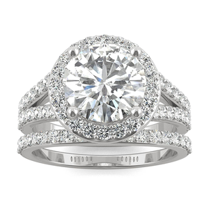 Jewellery Bridal Jewelry MEDBOO Factory Jewellery 9K 1.5Ct Gold Split Shank Halo Bridal Moissanite Ring Set Women Jewelry Oem