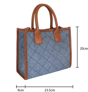 Bolso de hombro tipo tote de mezclilla acolchado estilo retro para mujer, con asas dobles, cierre de cremallera, estilo casual, bolso de compras. - Product Image 3