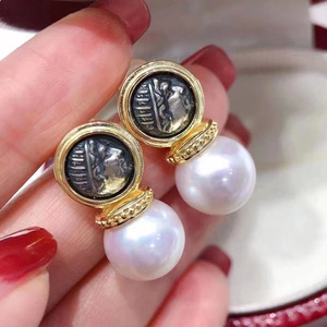 S925 <b>Silver</b> DIY Pearl Accessories Vintage Style <b>Stud</b> Earrings with 11-15mm Round Beads 21612 Empty Earnail Tray - Product Image 1
