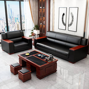 Conjunto de Sofás de Oficina Saint-Lee en Cuero y Madera Sólida, Duradero, para Reuniones de Negocios y Recepciones - Product Image 3