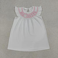 Ensemble Robe d'été pour Bébé Fille Manches Courtes Broderie Bébé/Grande Sœur Blanc Smocked avec Nœuds et Rubans 100% Coton Vêtements Enfant Vente en Gros