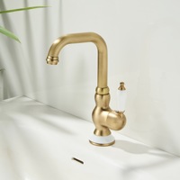 Robinet de lavabo WEIHAO en or poli avec poignée métallique segmentée, bec fixe haut, monocommande eau chaude et froide pour salle de bain
