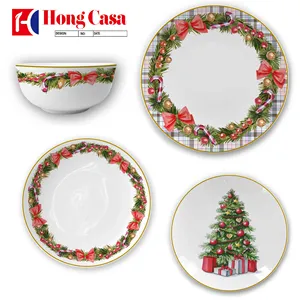 Набор фарфоровых тарелок оптом, Рождественский дизайн, керамический Обеденный набор, посуда, фарфоровые блюда, набор керамической посуды