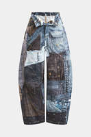 Impression numérique 3D personnalisée Trompe L'oeil Patchwork Couture Distinctive Homme Baggy Jeans Bouton Décoration Jambe Large Streetwear
