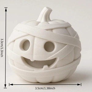 Set di 4 Statuette Minimaliste Art Déco Stampate in 3D Bianche: Mummia, Zucca, Fantasma, Grim Reaper - Decorazioni da Scrivania per Halloween e Anniversari - Product Image 2