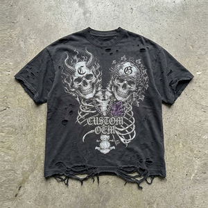 Camiseta de Hombre Estilo Streetwear, Oversize, Corte Cuadrado, 100% Algodón, con Impresión Digital, Efecto Desgastado y Lavado Ácido, Diseño Vintage, Personalizable OEM - Product Image 1
