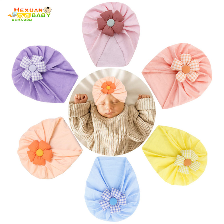 Новинка, Детская шапка-тюрбан, аксессуары для волос, хлопковая шапочка-бини с узлом, головной убор для новорожденных, повязка на голову с цветком для маленьких девочек