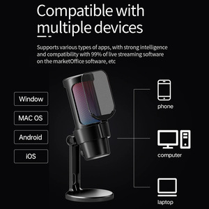 Microphone de bureau filaire multi-appareils, cardioïde, gain réglable, fonction silencieux en un <span class=keywords><strong>clic</strong></span>, 3 modes d'éclairage RVB, 7 effets RVB personnalisés, PC portable - Product Image 5