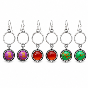 Orecchini Pendenti Vintage con Pietre Multicolore, Stile Turchese, Ametista e Agata Rossa per Donne - Product Image 1