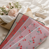 Papier d'emballage pour fleurs en OPP imperméable, motif cerise mignon, style coréen, pour bouquets, emballage cadeau, fournitures pour fleuristes, vente en gros