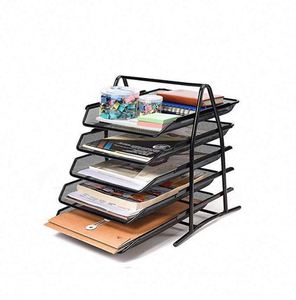 5-Tier Desktop Mesh Desk Organizer Stacking Document <b>Drawer</b> and Letter Holder Metal Wire <b>File</b> Rack <b>File</b> Trays - Product Image 1